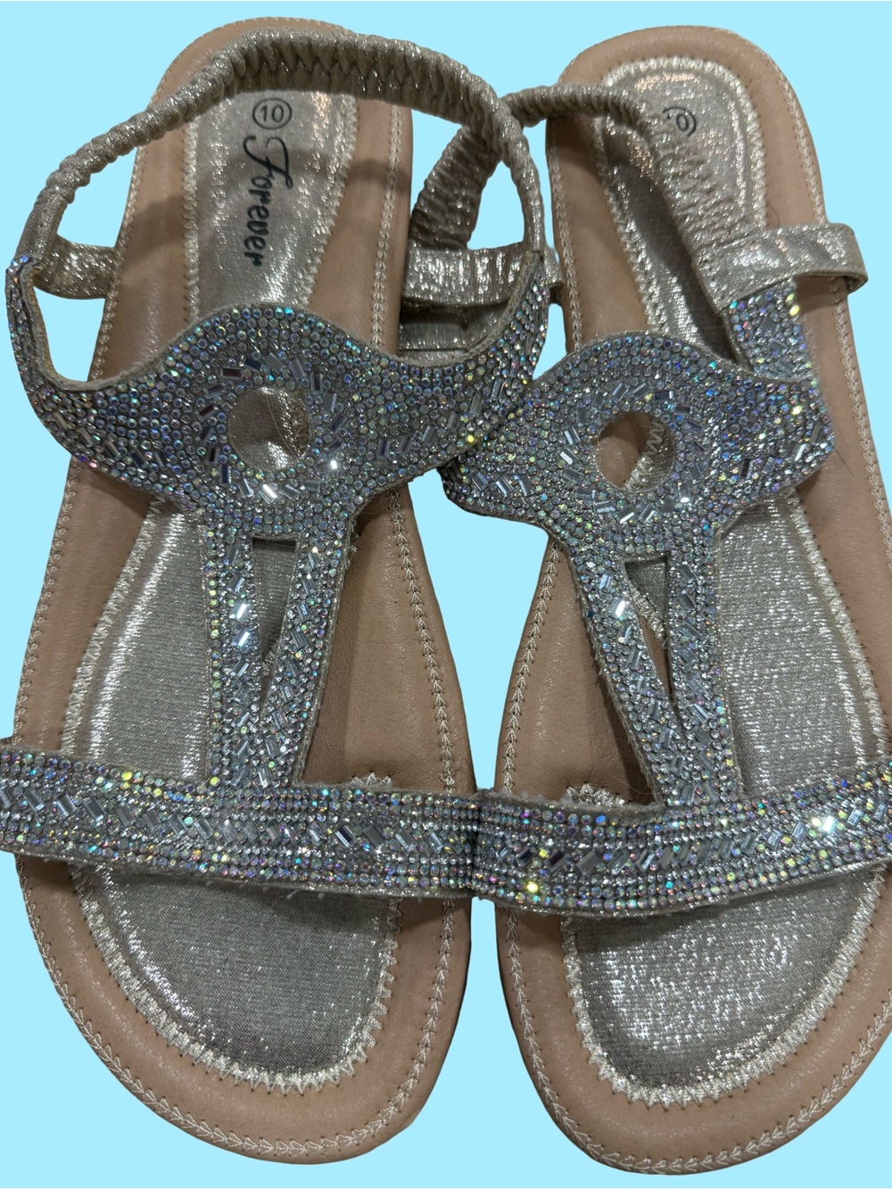 Forever New Silver Crystal T-Strap Embellished Sandals NWOT